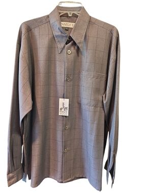 Mens Taupe Windowpane Dress Shirt by INSERCH